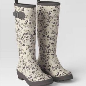 Smith & Hawkin Rubber Rain Garden Boots Floral Design Green Gray Tall Size 9